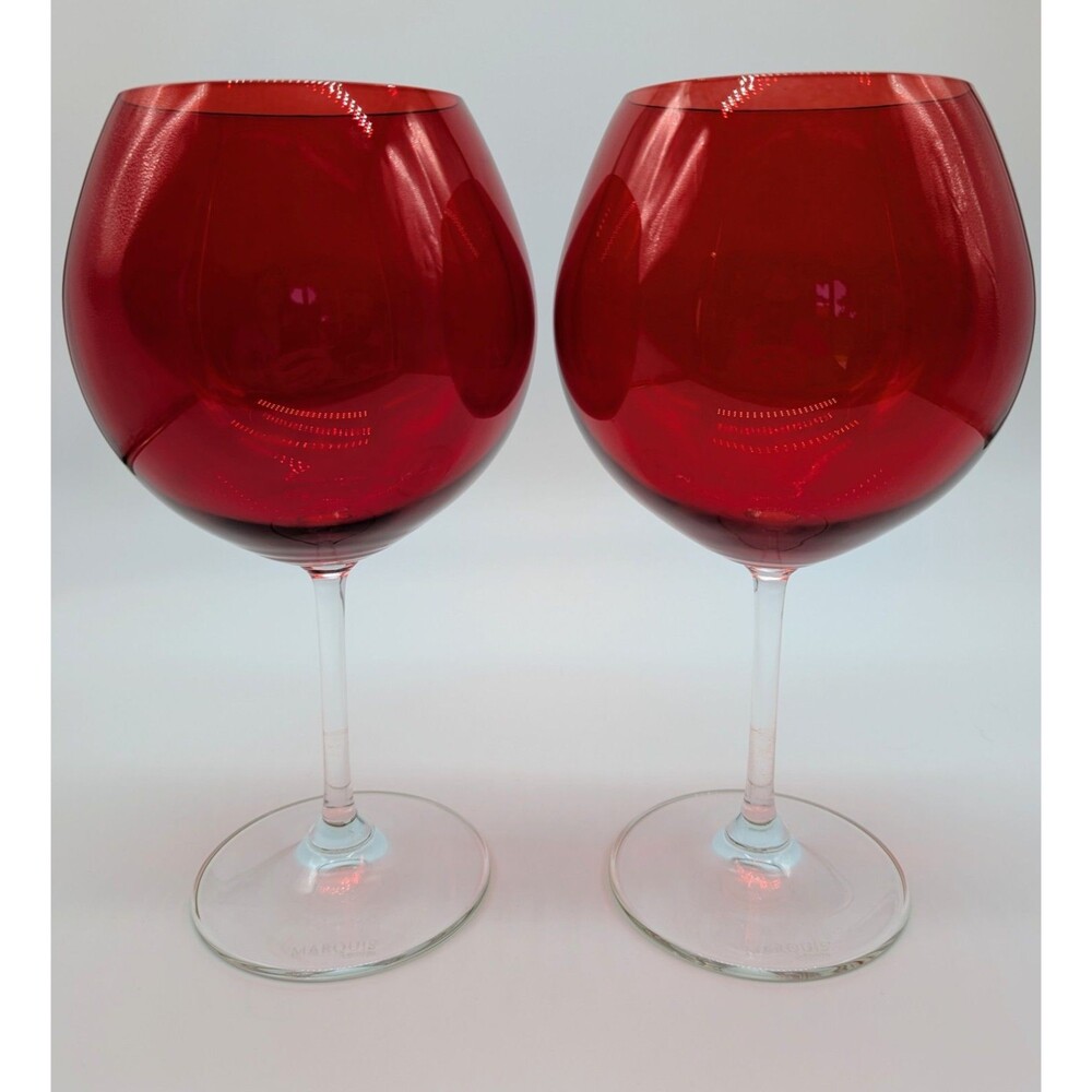 Set Of 2 Marquis by Waterford Red Wine Glasses Crystal Balloon 20 Oz 8.5"